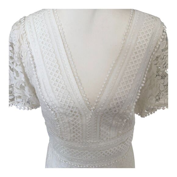 Eliza J $188 V-Neck Lace Flounce‎ Sleeve Cocktail Party Wedding Guest Dress 6 - Picture 3 of 16